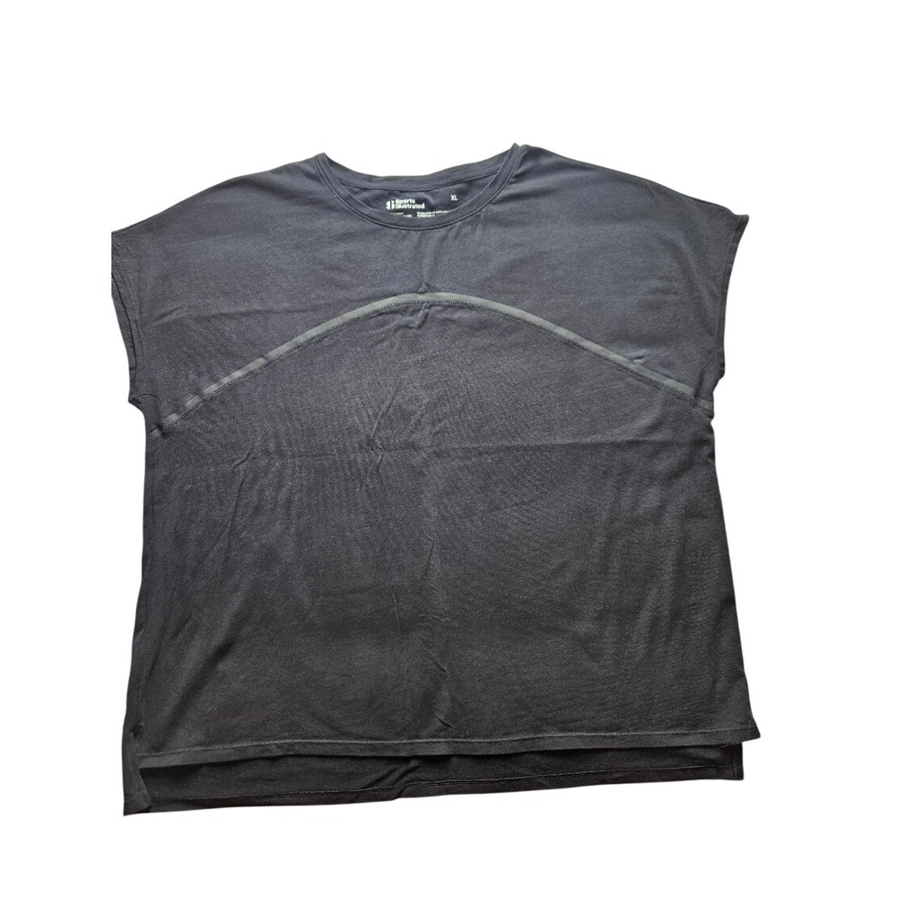 Sports Illustrated Womens Black Activewear Top Short Sleeve Curved Seam XL